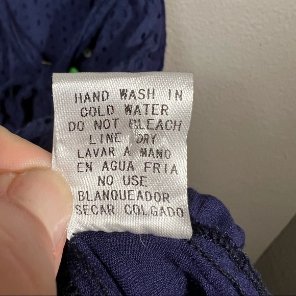 𝅺Entro Eyelet Lace Off Shoulder Button Down Mini Dress w/Pockets Navy Blue Sz M - Picture 4 of 6